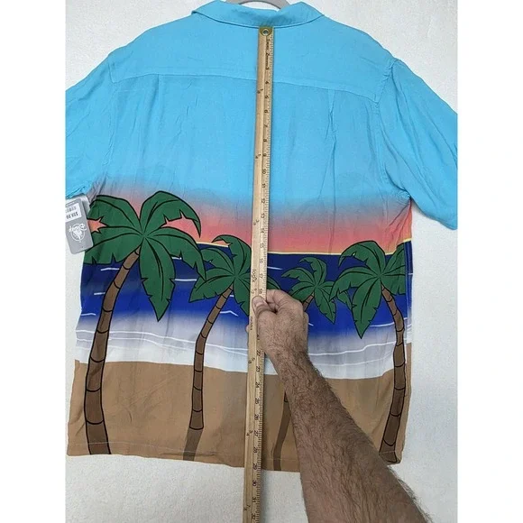 Disney Shirt Mens Large Mickey Minnie Hawaiian Sunset Beach Short Sleeve Button - Picture 9 of 13